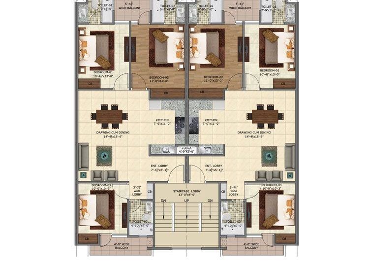 3 bhk flat layout