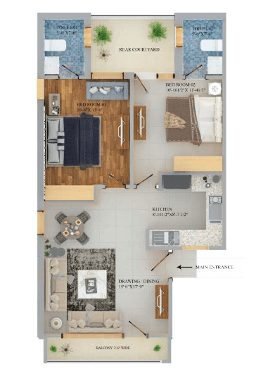 2BHK Floors Plan Monarch Homes Mohali