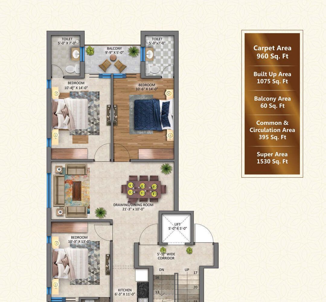 3bhk Block - Tupical Floor Plan