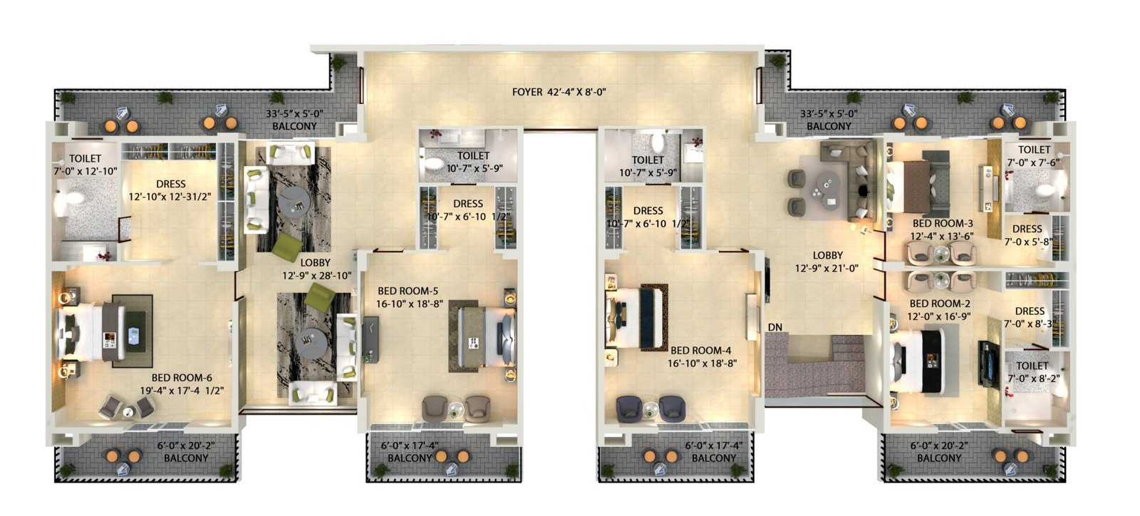 6 bhk duplex upper unit plan