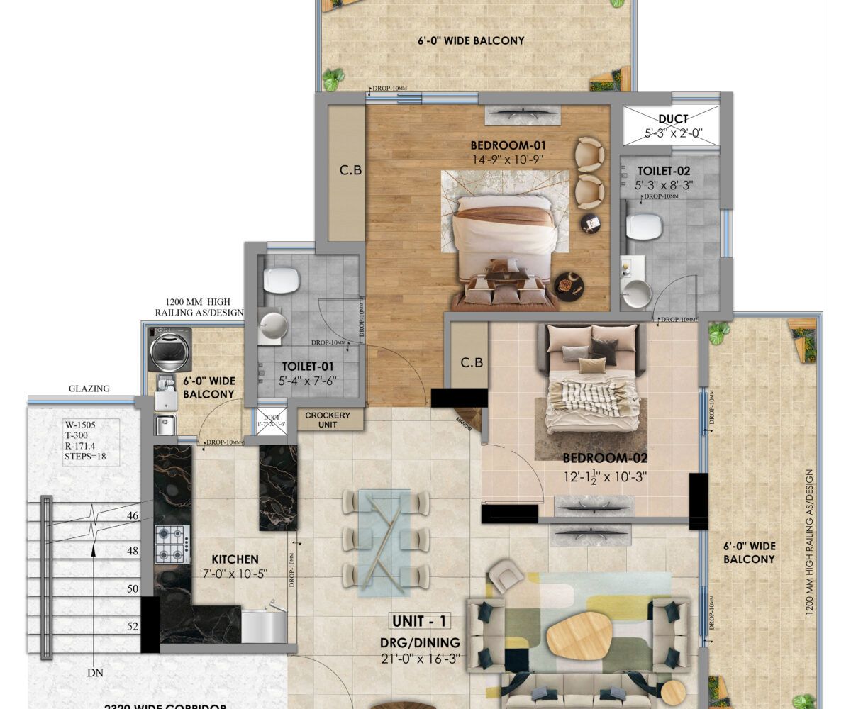 2BHK Floor Plan Future Heights