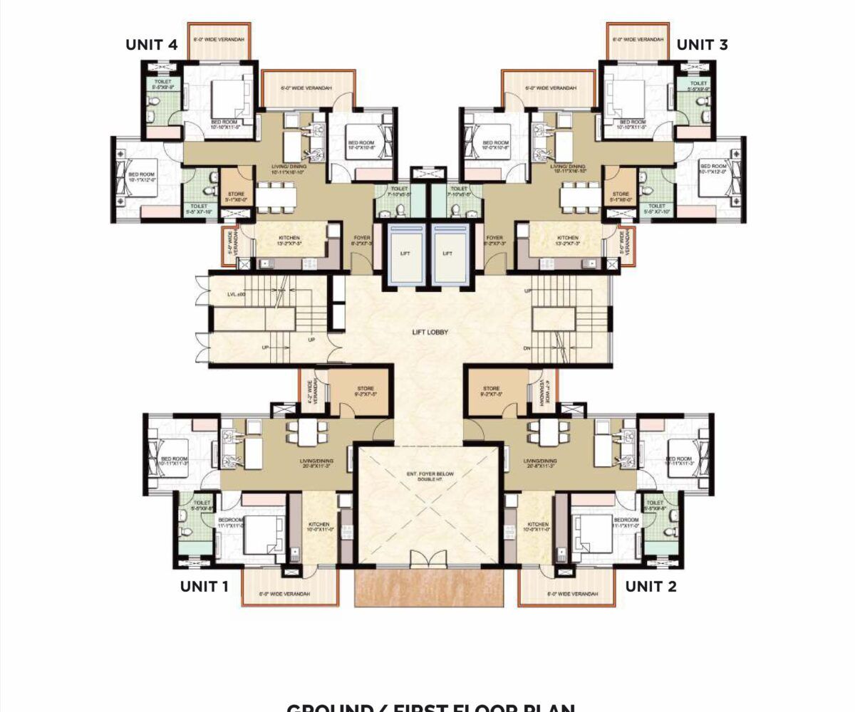 T1,T2,T3 & T4 - Ground & First - 3BHK+3TOI.+STORE