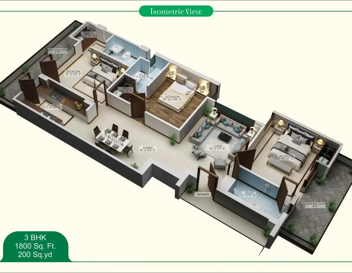 Motia'z Harmony Greens Floor Plan 3BHK 1800 Sq.ft.